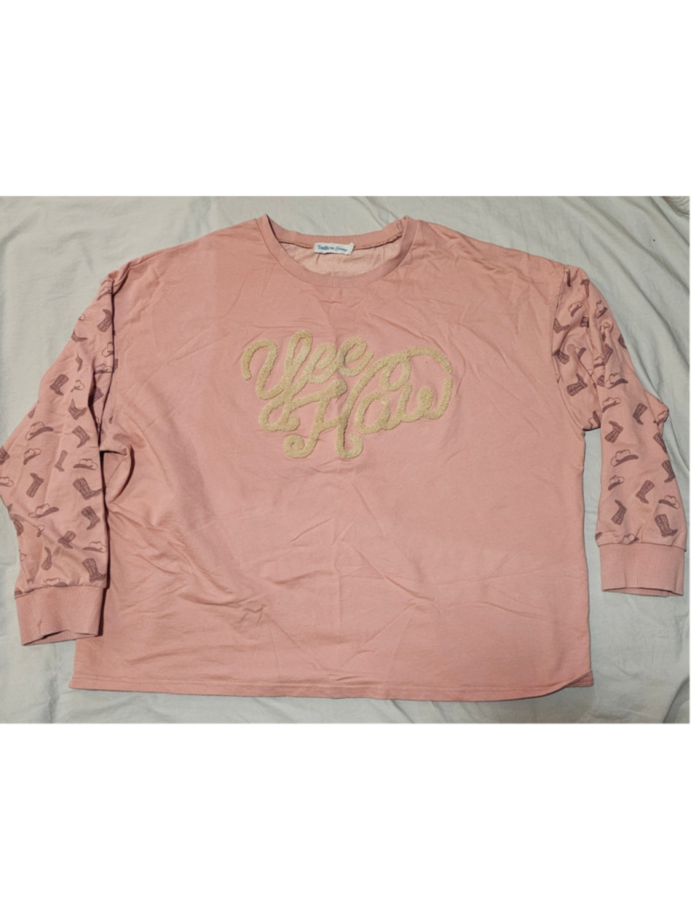 Women's Southern Grace Yee Haw Sweatshirt Size 2XL Pink Beige